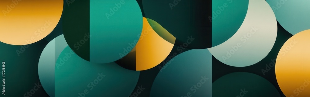 Fototapete geometric design featuring overlapping shapes in a vibrant color palette with circular forms and gra