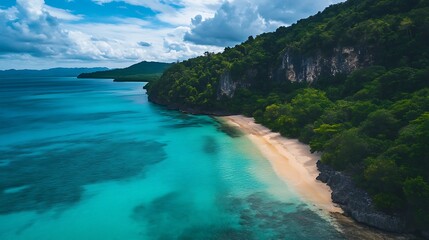 aerial view beach turquoise water golden sand