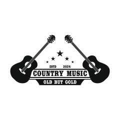 Guitar logo design vector template. Classic Vintage Retro Label Badge for Country Guitar Music Western Saloon Bar Cowboy Logo Design Template