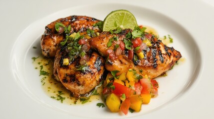 A culinary masterpiece: tequila lime chicken, glazed and garnished, served with bright accompaniments.