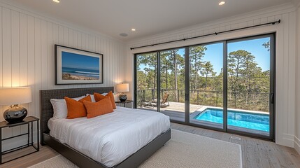 Coastal Serenity: A Seaside Cottage Bedroom with Nautical Charm and Ocean Views