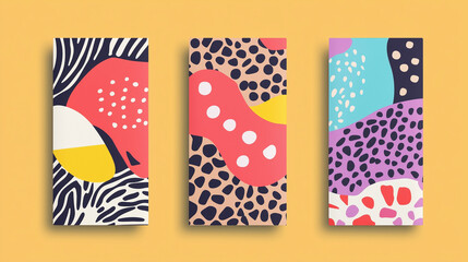 Flat vector chocolate bar with bold wrapper and playful patterns
