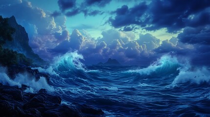 Fototapeta premium gentle waves crashing rocky shoreline