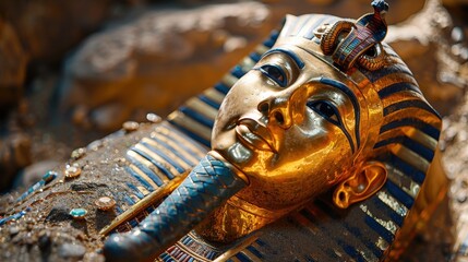 Ancient Egyptian Pharaoh's Golden Burial Mask
