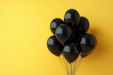 Black Balloons Minimalism Vibrant Yellow Background for Event Marketing and Promotions