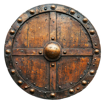 isolated round medieval vikings wooden shield