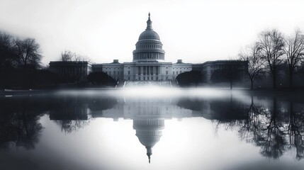 Obraz premium Minimalist Capitol Building Washington DC Illustration with Reflection in Water