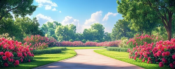 Obraz premium Garden with Rose Flowers Concept Background, Generative AI