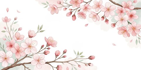 Fototapeta premium cute beautiful flowers cherry blossoms watercolor illustration background