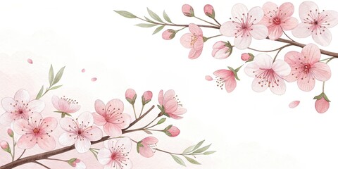 cute beautiful flowers cherry blossoms watercolor illustration background
