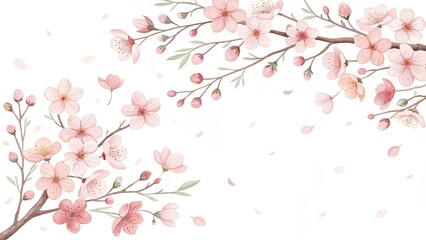 Fototapeta premium cute beautiful flowers cherry blossoms watercolor illustration background