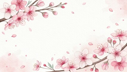 cute beautiful flowers cherry blossoms watercolor illustration background