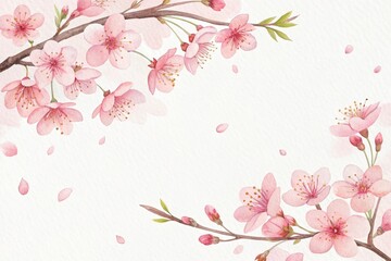 cute beautiful flowers cherry blossoms watercolor illustration background