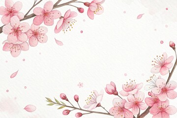 cute beautiful flowers cherry blossoms watercolor illustration background