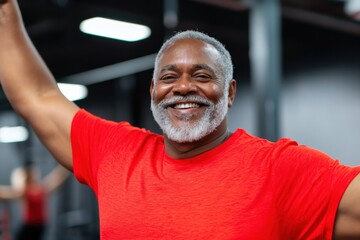 Fototapeta premium Fitness Enthusiast Celebrating Achievement Gym Portrait Indoor Eye Level Motivation
