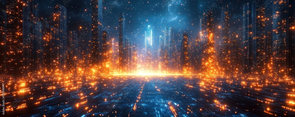Leinwandbilder futuristic cityscape digital background for technology operations artificial intelligence data commu