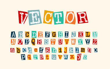 Pop Art Style Cut Out Alphabet Numbers and Punctuations Vector	
