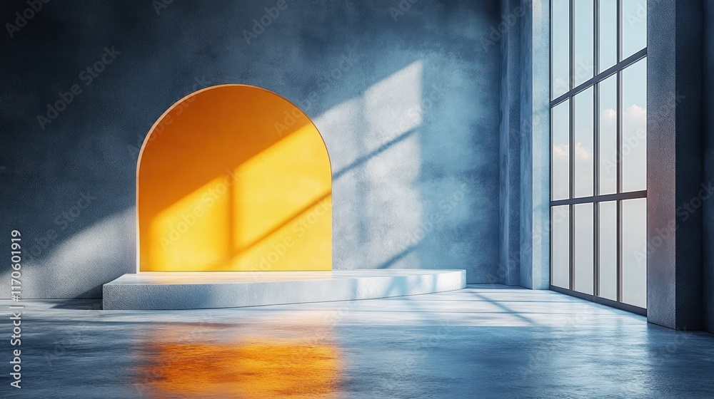 Poster Minimalistic Yellow Document Icon on Gray Surface with Gentle Lighting and Shadows