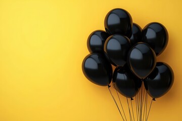 Sale Black Balloons Vibrant Yellow Background Contrast Minimalism Marketing Promotion Event Decor Advertising