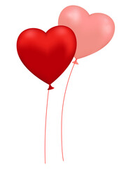 Two red heart shape balloons isolated on white background. Vector 10