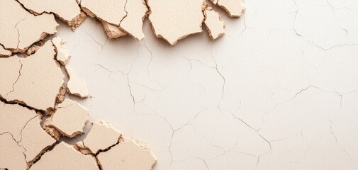 Natural disasters earthquake preparedness concept. A close-up view of cracked, dry surface texture, showcasing natural deterioration and earthiness in a minimalistic style.