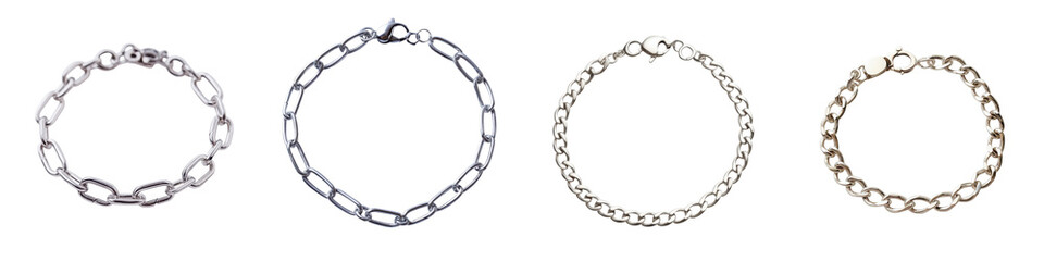 Collection of elegant and stylish metal jewelry bracelets in a variety of modern minimalist and chic designs  These fashion accessories feature sleek contemporary and sophisticated styles with shiny