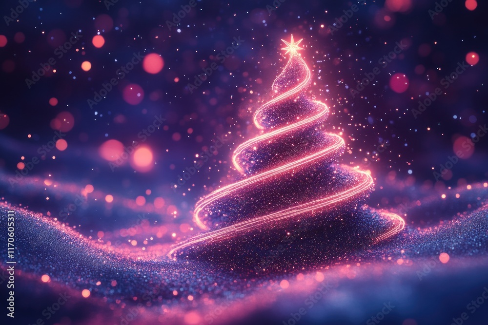 Poster glowing christmas tree radiates festive cheer with colorful bokeh lights in a surreal atmosphere