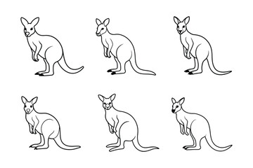 kangaroo vector illustration set line art