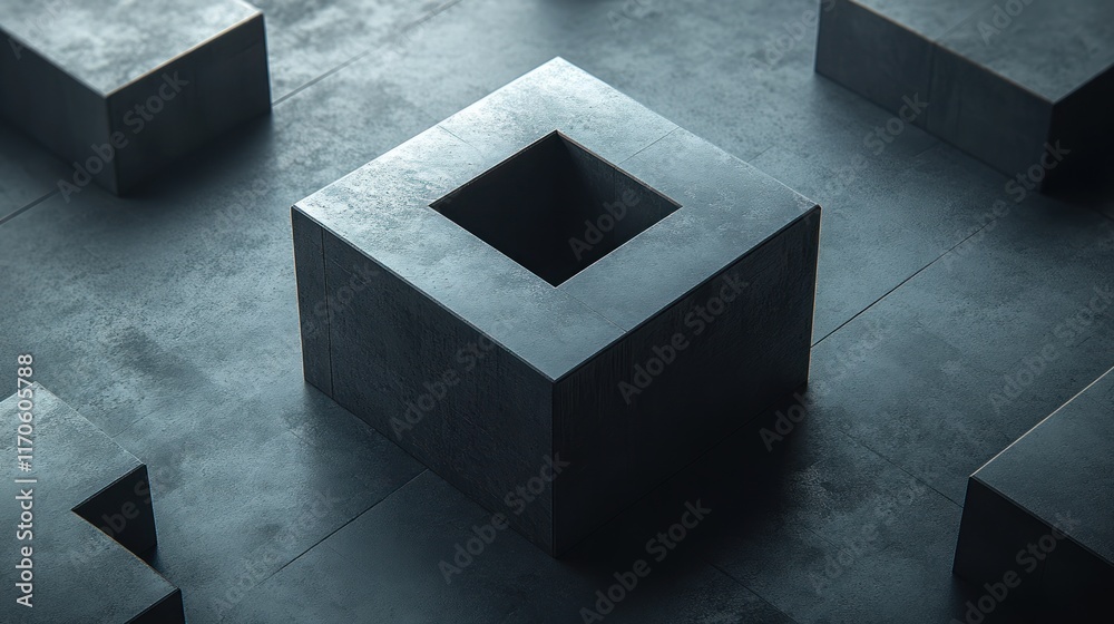 Poster Minimalistic Logo Design on Gray Background with Soft Shadows and Geometric Shapes