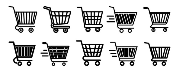 Shopping cart icon set, vector silhouette shop and sale, E-commerce icon set. © shahingraphics