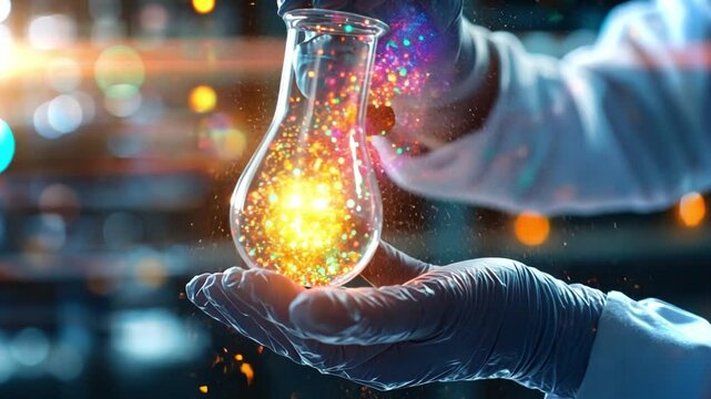Innovative scientist showcases magical potion creation in modern laboratory setting