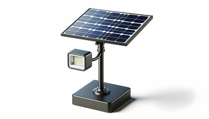 PLANET A small solar panel with glossy photovoltaic cells mounted horizontally on a tall black pole, a comp2
