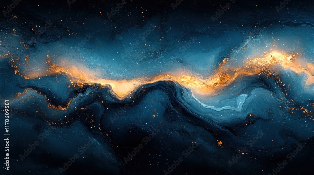 Aufkleber blue and gold swirling abstract fluid art with textured patterns and ambient lighting