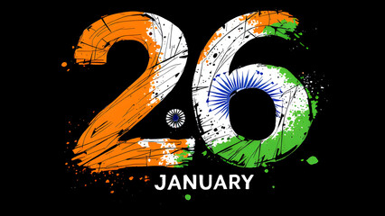 Indian tricolour flag font Republic Day illustration with 26 January text for Indian Festival.