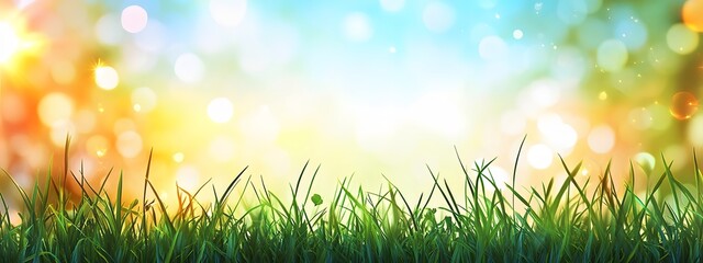Obraz premium Lush Green Grass Against A Bright Spring Sky