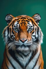 Fototapeta premium A close-up portrait of a tiger with striking features and vivid colors.