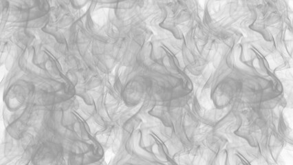 Billowing gray smoke swirling against pristine white background, generating ethereal abstract pattern with mysterious visual texture and dynamic movement