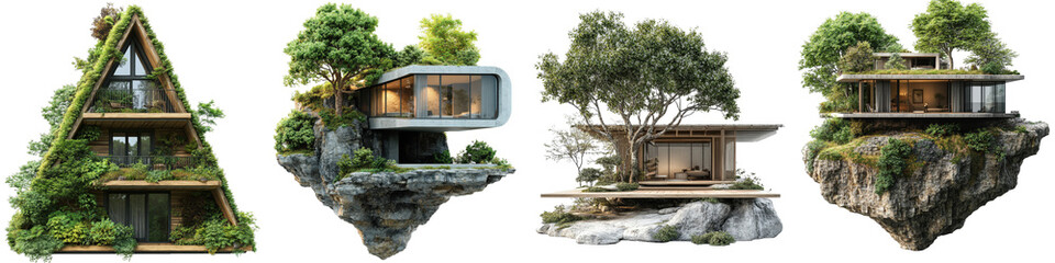 Unique Low-Rise Structures Featuring Greenery and Natural Elements in a Modern Design Style