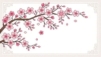 abstract pixel art cute beautiful flowers cherry blossoms illustration background