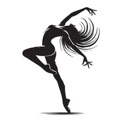 Contemporary Dance Silhouette Vector Illustration, Solid White Background.