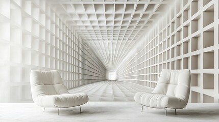 Modern Minimalist Interior Design: White Cubic Corridor Wallpaper