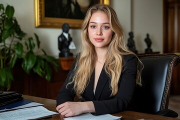 Professional Woman Working Office Portrait Modern Setting Direct View Empowerment