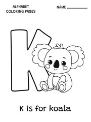 English alphabet coloring page K is for koala