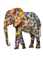 Colorful Button Collage Forming an Elephant Shape in a Creative Art Display for Animal Lovers and Crafting Enthusiasts