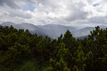 Mountain hiking at Brecherspitze mountain, Bavaria, Germany in summertime