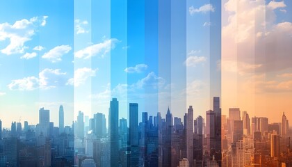 Fototapeta premium Stunning City Skyline Panoramic View in Different Times of Day