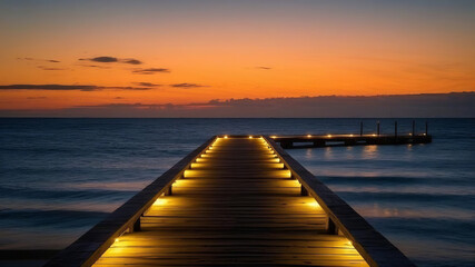 Obraz premium a wooden dock with lights on it 