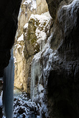 Partnachklamm or Partnach gorge in wintertime