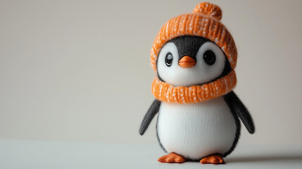 Cute penguin doll in a hat on a white background with space for text.Penguin Awareness Day.