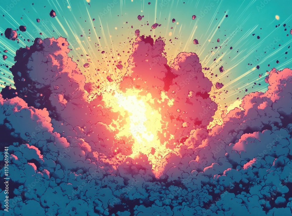 Poster Dynamic Explosion Effect Pop Art Background Bright Colors Halftone Pattern